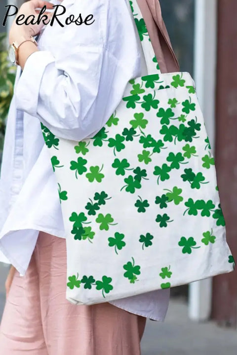 Casual Lucky Green Shamrocks Printed Tote Bag