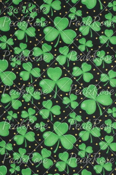 Casual Lucky Green Shamrocks Printed V-Neck T-Shirt