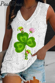 Casual Lucky Green Shamrocks Stripe Girls Printed Tank Top