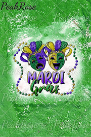 Casual Mardi Gras Mask With Beads Print Bleached Outside T-Shirt