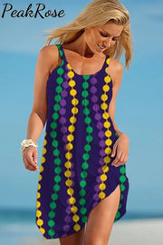 Casual Mardi Gras Tricolor Beads Sleeveless Dress