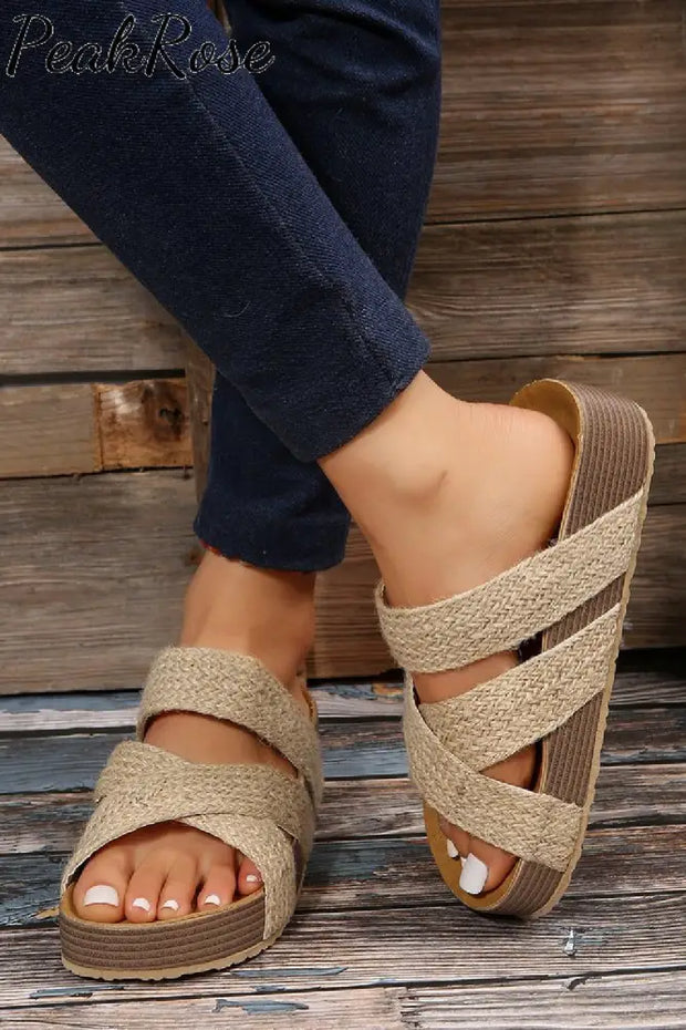 Casual Platform Mid-Heel Heightened Slippers Beige / 35 Sandals