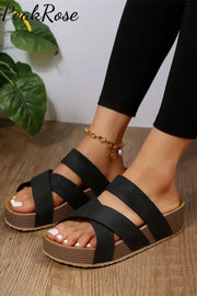 Casual Platform Mid-Heel Heightened Slippers Black / 35 Sandals