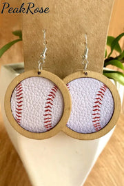 Casual Round Wood Baseball Earrings