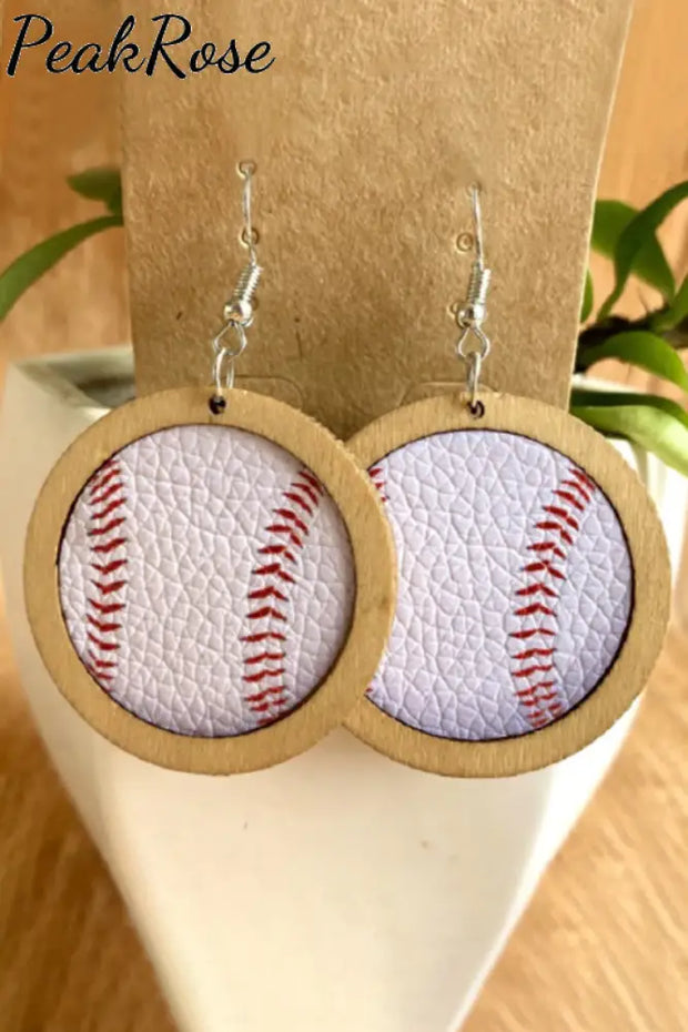 Casual Round Wood Baseball Earrings One-Size