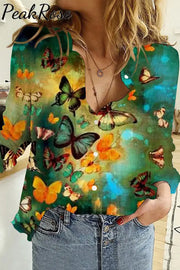 Casual Spring/Summer Butterflies Paintings Long Sleeve Shirt Women