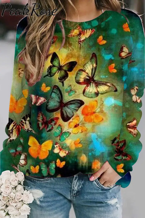 Casual Spring/Summer Butterflies Paintings Sweatshirt S / Multicolor