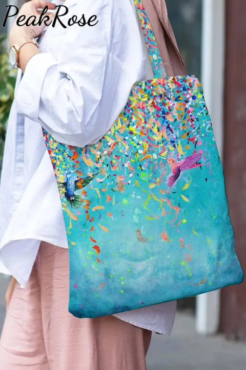 Casual Spring/Summer Floral Birds Abstract Paintings Tote Bag Blue / 30*40 Cm