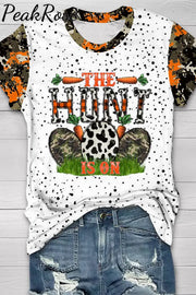 Casual The Hunt Is On Happy Easter Armygreen Carrot Eggs Printed O-Neck Short Sleeve T-Shirt