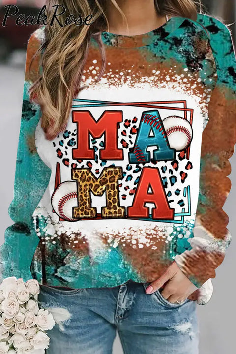 Casual Western Rhinestone Leopard Baseball Mama Sweatshirt