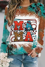 Casual Western Rhinestone Leopard Baseball Mama Sweatshirt S / Red