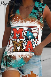 Casual Western Rhinestone Leopard Baseball Mama Tank Top