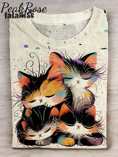 Cat Art Print Casaul Short Sleeve T-Shirt Multicolor / S Hot Sell