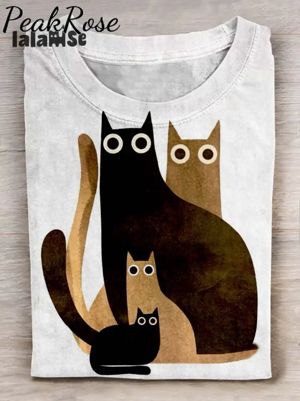 Cat Art Print Casaul Short Sleeve T-Shirt Multicolor / S Hot Sell