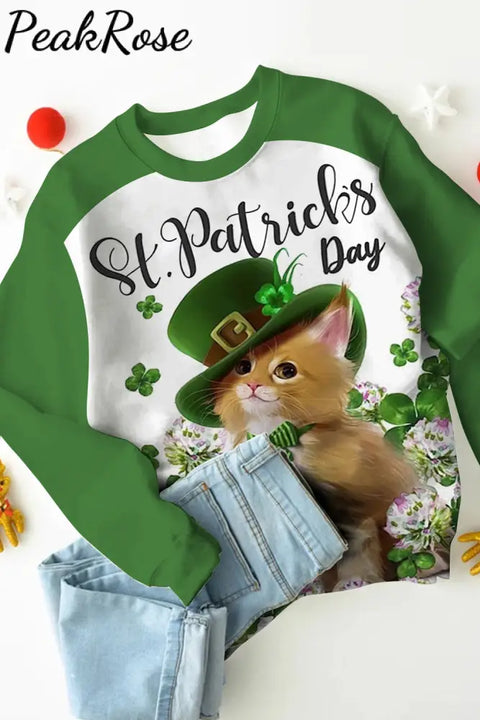 Cat Clover St. Patrick’s Day Kitty Print Sweatshirt