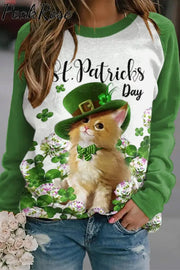 Cat Clover St. Patrick’s Day Kitty Print Sweatshirt Green / S