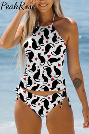 Cats With Hearts Bikini Swimsuit S / White