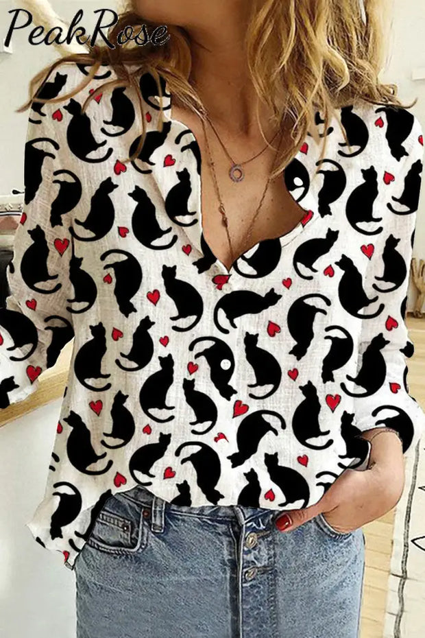 Cats With Hearts Long Sleeve Shirt S / White Women