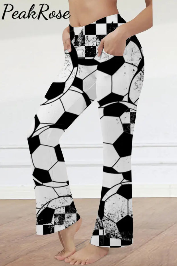 Checkerboard Graphic & Soccer Pattern High Waisted Flare Pants With Pockets