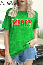 Chenille Patch Merry Christmas T-Shirt Green / S T-Shirt