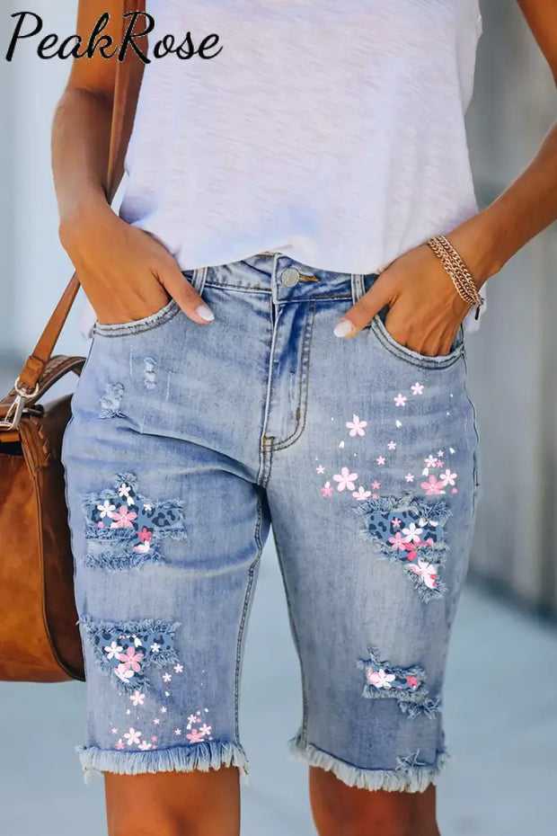 Cherry Blossom Denim Bermuda Shorts