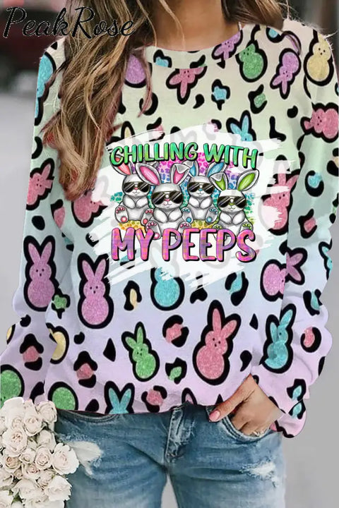 Chilling With My Peeps Easter Bunnies Printed Sweatshirt