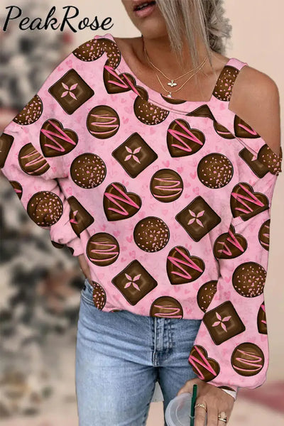 Chocolate Off-Shoulder Blouse S / Pink