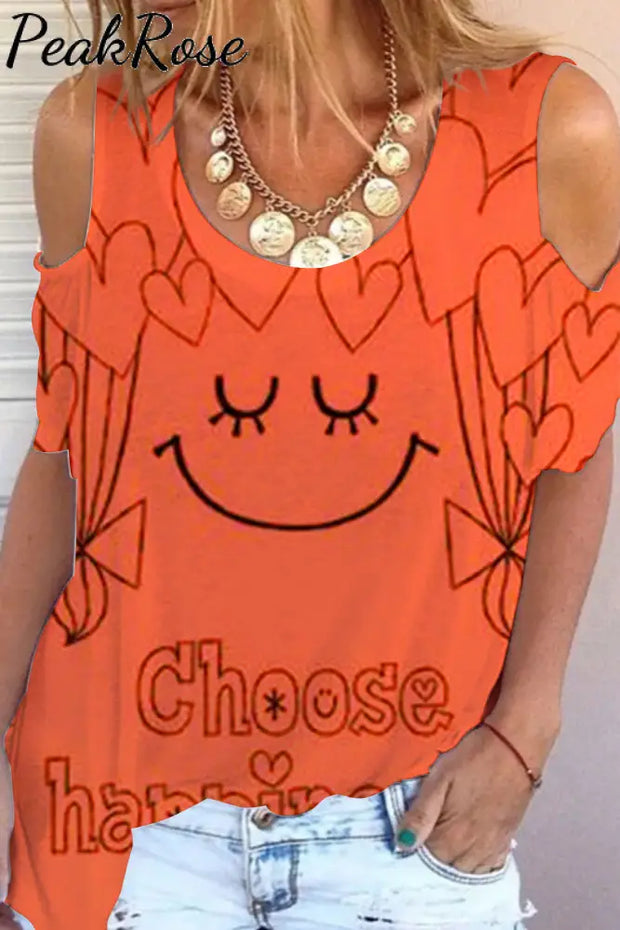 Choose Happiness Cold Shoulder T-Shirt S / Orange