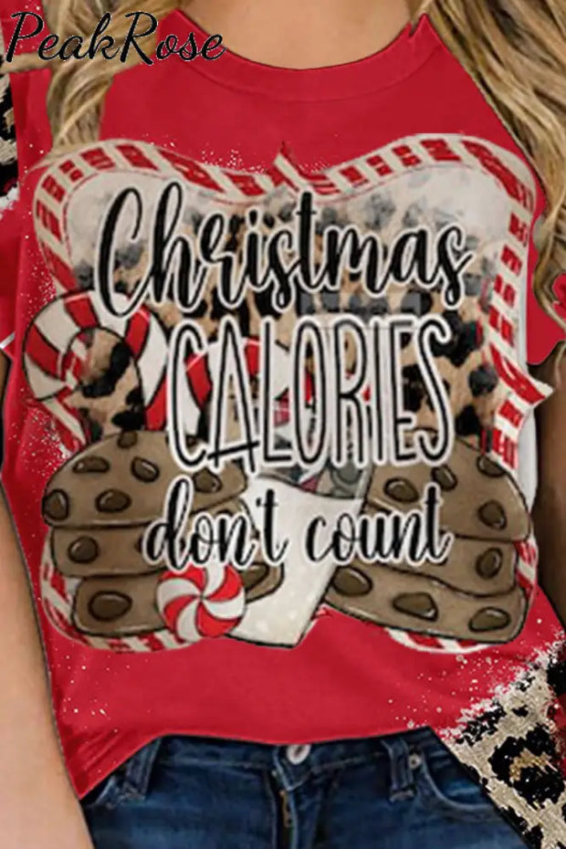 Christmas Calories Don’t Count Leopard Red T-Shirt