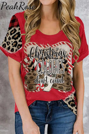 Christmas Calories Don’t Count Leopard Red T-Shirt S / Picture Color