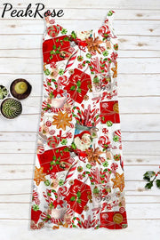 Christmas Candy And Santa Print Sleeveless Dress