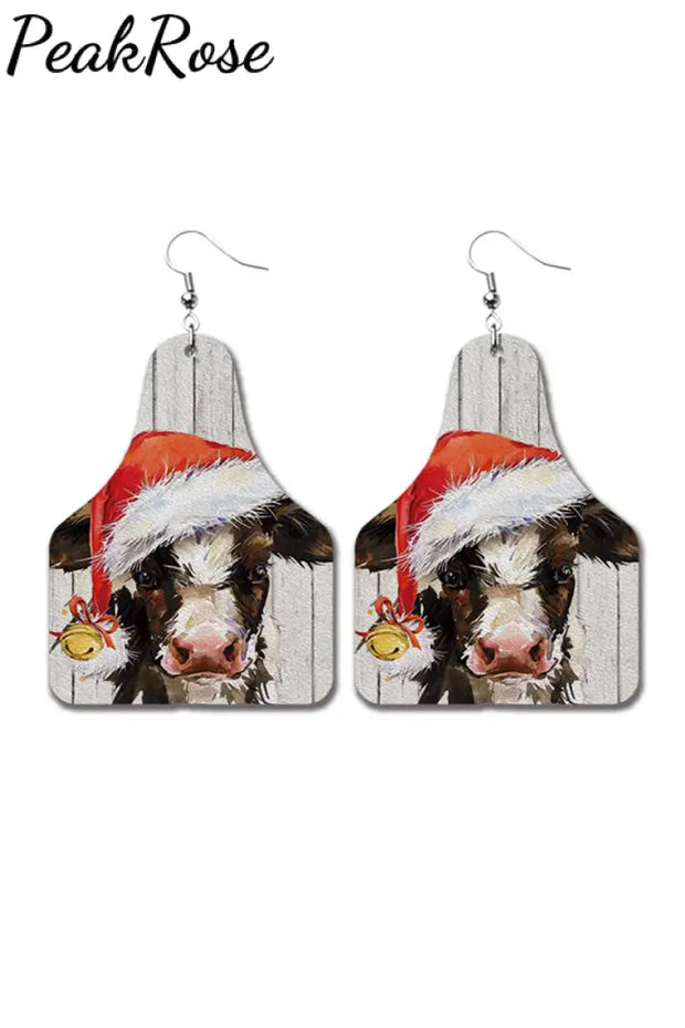 Christmas Cow Earrings One-Size / Photo Color1