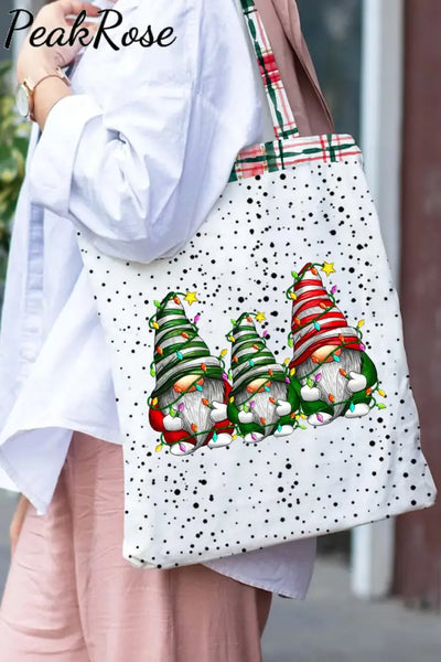 Christmas Gnome Plaid Tote Bag Photo Color / 30*40 Cm