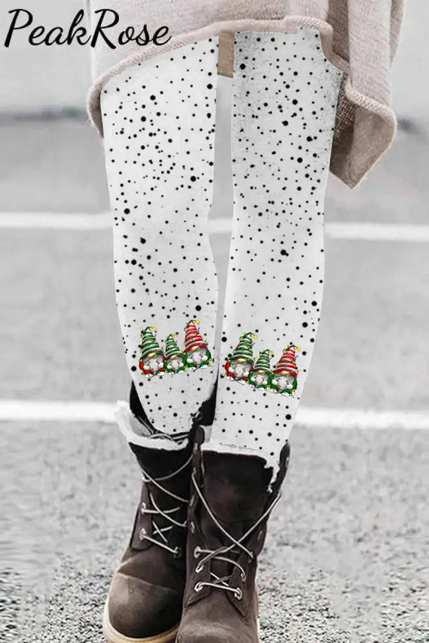 Christmas Gnome Print Polka Dots Leggings S / Leggings