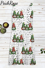 Christmas Gnomes Print Polka Dots Sleeveless Dress