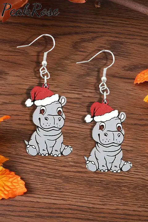 Christmas Hippopotamus Wood Earring One-Size Earrings