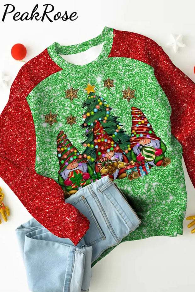 Christmas Lanterns Gnome Glitter Sweatshirt