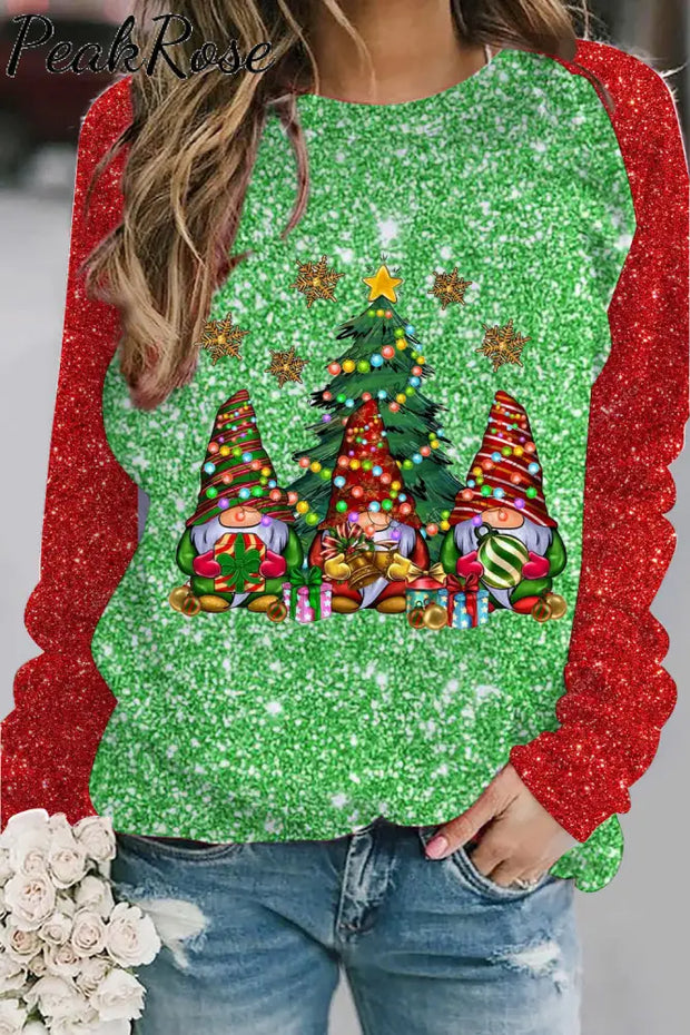 Christmas Lanterns Gnome Glitter Sweatshirt S / Green