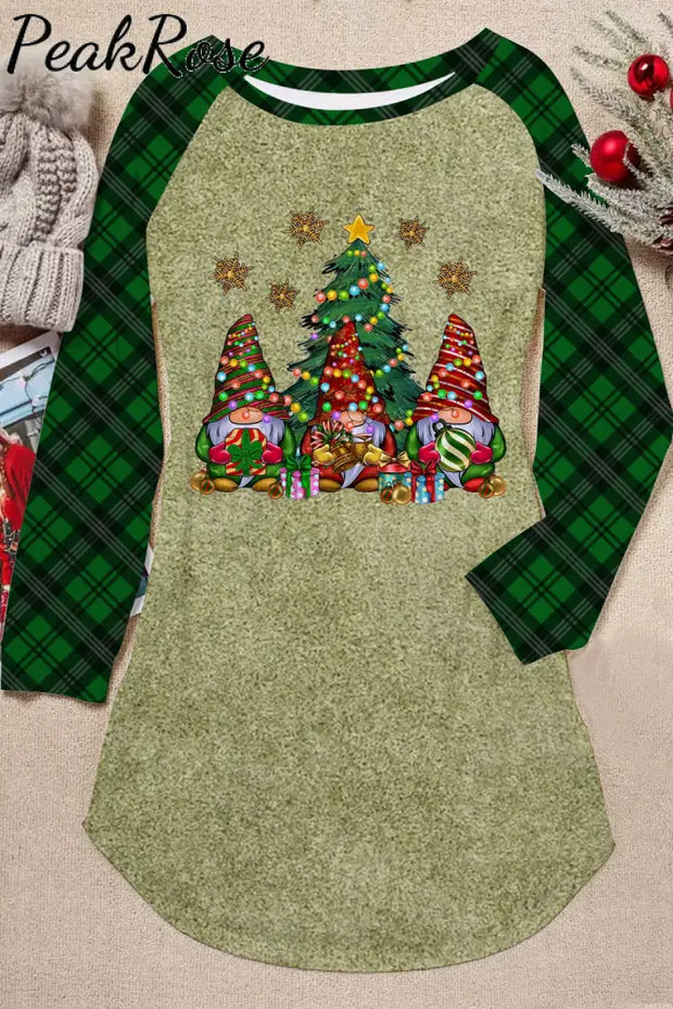 Christmas Lanterns Gnome Green Plaid Loose Tunic