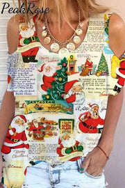 Christmas Santa Claus Cold Shoulder T-Shirt S / Photo Color