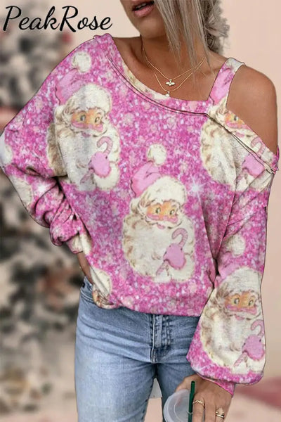 Christmas Santa Off -Shoulder Blouse S / Pink