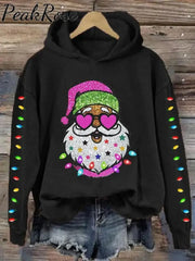 Christmas Shiny Santa With Sunglasses Art Print Casual Sweatshirt Black / S Christmas