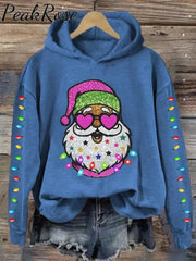 Christmas Shiny Santa With Sunglasses Art Print Casual Sweatshirt Blue / S Christmas