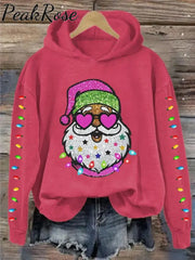 Christmas Shiny Santa With Sunglasses Art Print Casual Sweatshirt Dark Pink / S Christmas