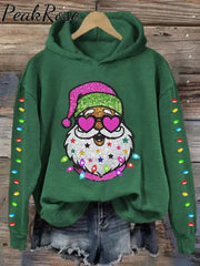 Christmas Shiny Santa With Sunglasses Art Print Casual Sweatshirt Green / S Christmas