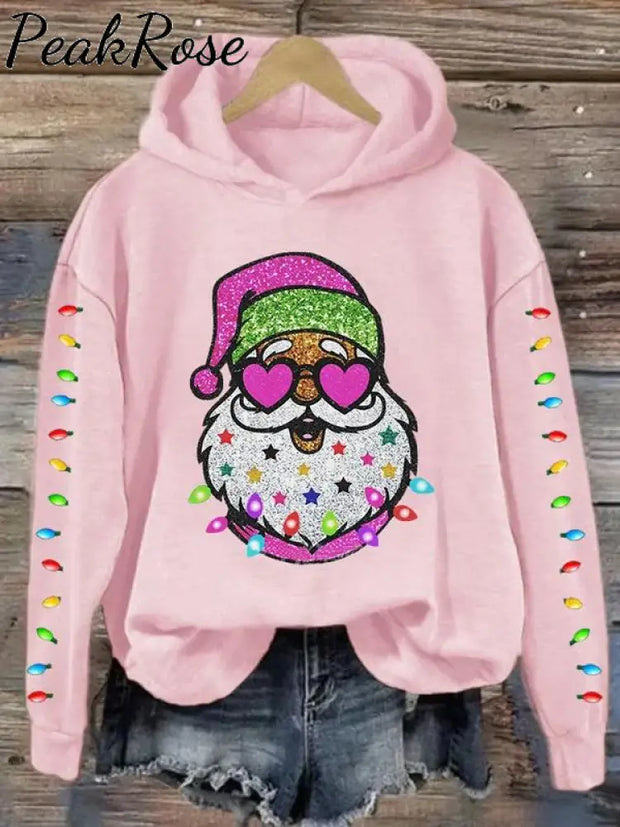 Christmas Shiny Santa With Sunglasses Art Print Casual Sweatshirt Pink / S Christmas