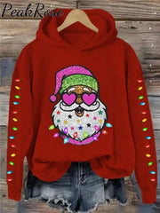 Christmas Shiny Santa With Sunglasses Art Print Casual Sweatshirt Red / S Christmas