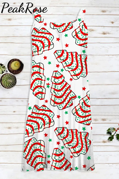 Christmas Tree Cakes Print Sleeveless Dress