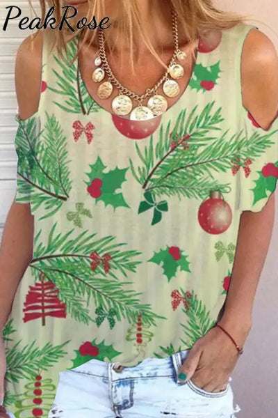 Christmas Tree Cold Shoulder T-Shirt S / Green