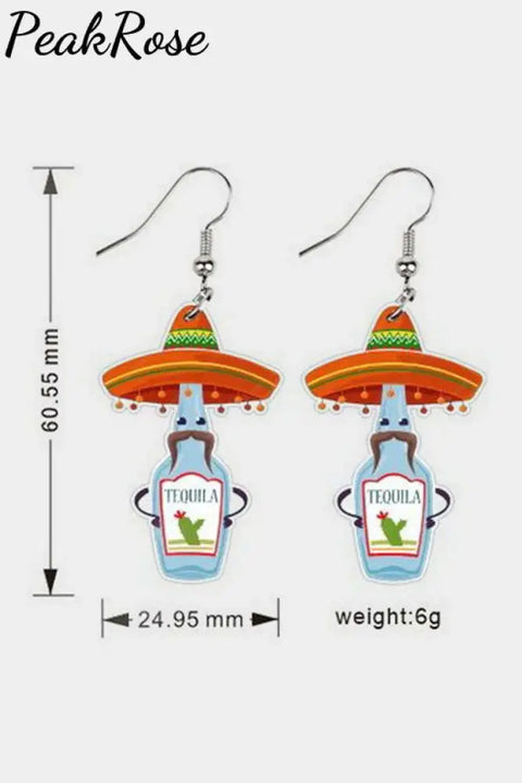 Cinco De Mayo Mexican Shape Earrings One-Size / Tequila Bottle